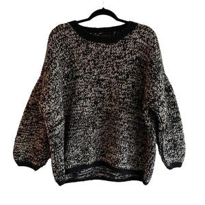 Handmade Ecuador Wool Chunky Knit Oversized Sweater Navy Blue Cream One Size